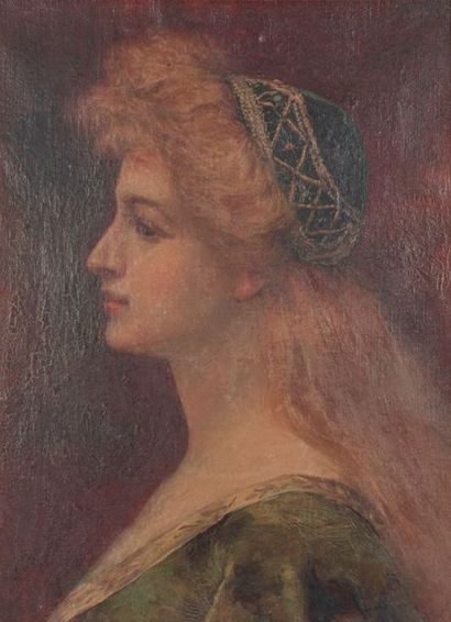 ECOLE FRANCAISE DU XIXème siècle 

Portrait de femme vêtue à la mode du XVème siècle.

Huile...