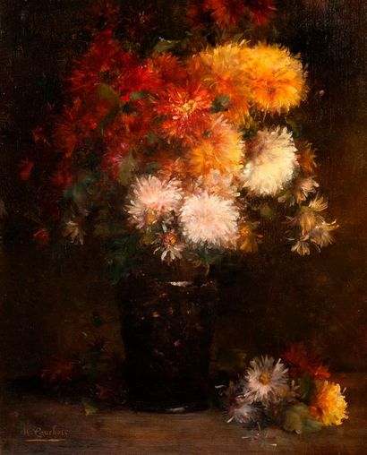 Eugene Henri CAUCHOIS (1850-1911) 

Bouquet de dahlias. 

Huile sur toile. 

Signée...