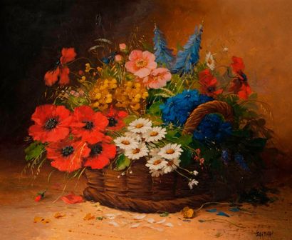 Louis LARTIGAU (XIXème-XXème) 

Panier de fleurs des champs. 

Huile sur toile. 

Signée...