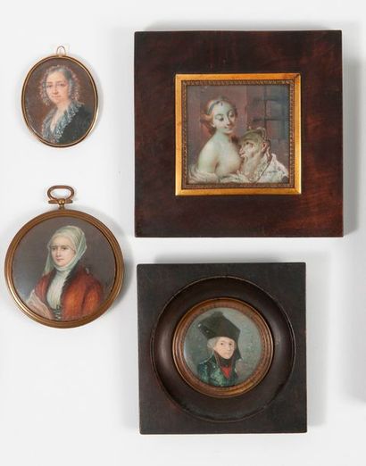 null Quatre miniatures :

- Ecole française du premier tiers du XIXème siècle

Portrait...