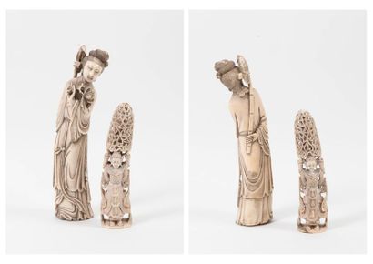 ASIE, première moitié du XXème siècle 

Deux sculptures en ivoire (Elephantidae spp...