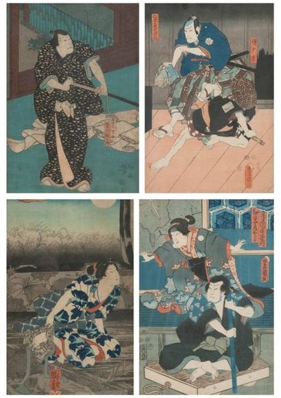 JAPON, fin du XIXème - début du XXème siècle 

Quatre estampes polychromes :

- Femme...