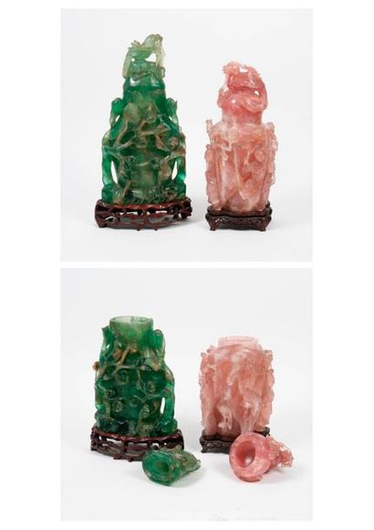 Chine, seconde moitié du XXème siècle 

Deux vases couverts en fluorite verte ou...