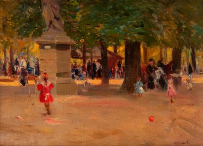 Ulisse Caputo (1872-1948) 

Enfants jouant au jardin du Luxembourg, circa 1900.

Huile...