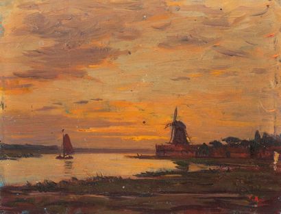 VICTOR BRUGAIROLLES (1869-1936) 

Moulin au bord de la lagune, 1909. 

Huile sur...