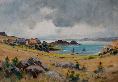Eugène BOURGEOIS (1855-1909) 

Côte bretonne aux voiliers.

Huile sur toile. 

Signée...