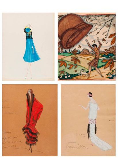José de ZAMORA (1889-1971) 

Lot de deux projets de costume "Laqué" et Elégante en...