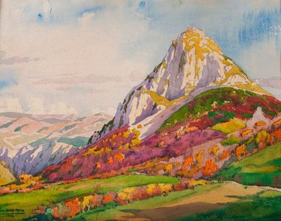 Tony Georges ROUX (1894-1928) 

Paysage de montagne au château en ruine, 1924. 

Aquarelle...
