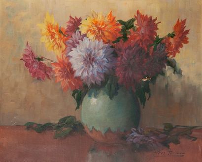Kees TERLOUW (1890-1948) 

Bouquet de dahlias.

Huile sur toile.

Signée en bas à...