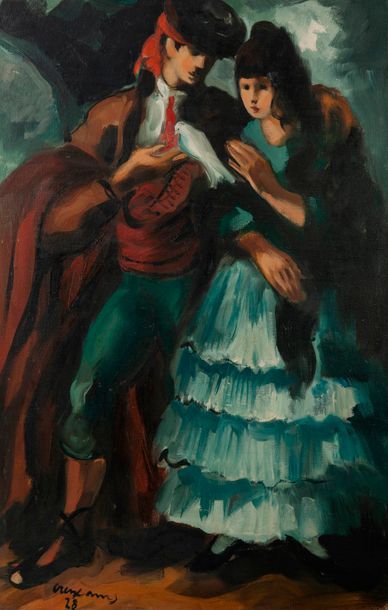 Pere CREIXAMS PICO (1893-1965) 

Couple espagnol, 1928. 

Huile sur toile. 

Signée...