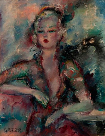DAZZA (XXème siècle) 

Portrait de femme. 

Huile sur toile. 

Signée en bas à gauche....