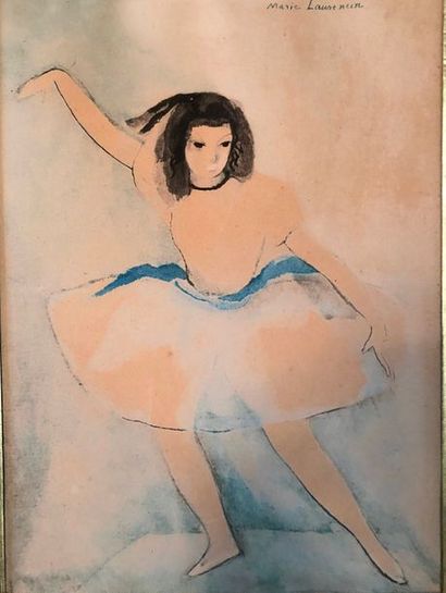 D'après Marie LAURENCIN 

Danseuse.

Impression sur papier.

36 x 27 cm.

Taches...