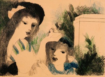 Marie LAURENCIN (1883-1956) 

Deux jeunes filles à la colombe.

Lithographie en couleurs....