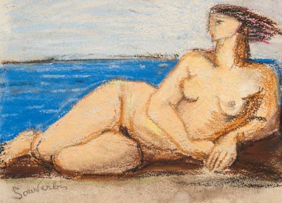 Jean SOUVERBIE (1891-1981) 
Baigneuse.
Pastel sur papier.
Signé en bas à gauche.
20,5...