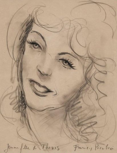 Francis PICABIA (1879-1953) Young daughter of Thones. Pencil and charcoal on paper....