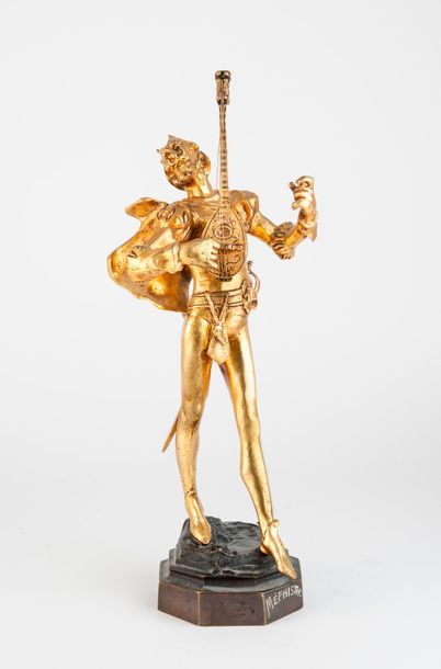 D'après Auguste de WEVER (1836-1910) 

Méphisto. 

Epreuve en bronze doré et patiné...