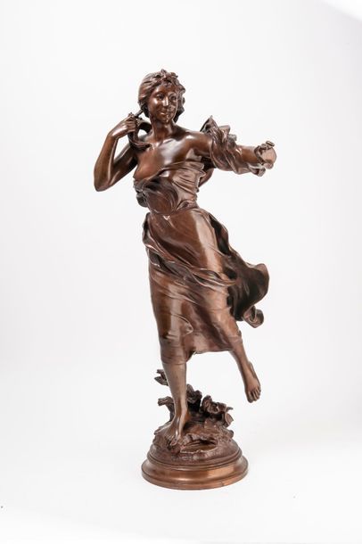 Félix CHARPENTIER (1858-1924) 

"Brise". 

Epreuve en bronze à patine médaille, sur...