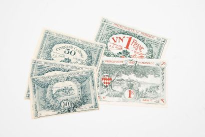 MONACO 
Billets 1920 : 
- 2 x 1 Franc Série...