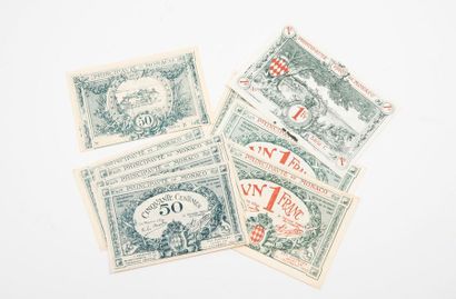 null MONACO 

Lot comprenant : 

- 4 billets de 1 francs, Série C. 

- 2 billets...