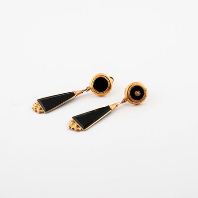 Pair of yellow gold (750) and black onyx...