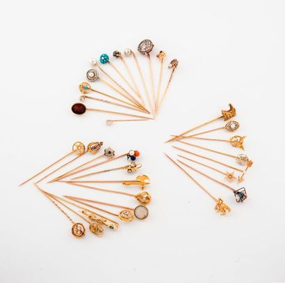 Set of 32 tie pins of different materials...