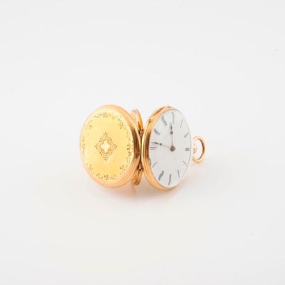Yellow gold (750) collar watch. 
Centred...