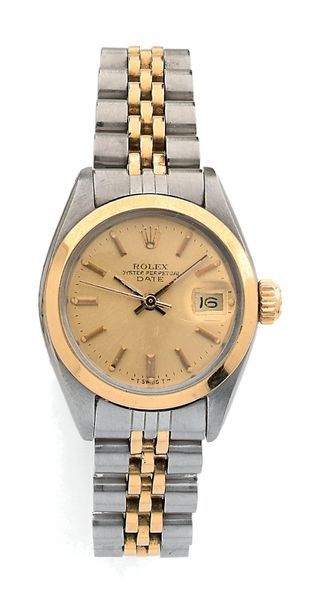 ROLEX "OYSTER PERPETUAL DATE" Ladies'
wristwatch in 750 thousandths gold and steel,...