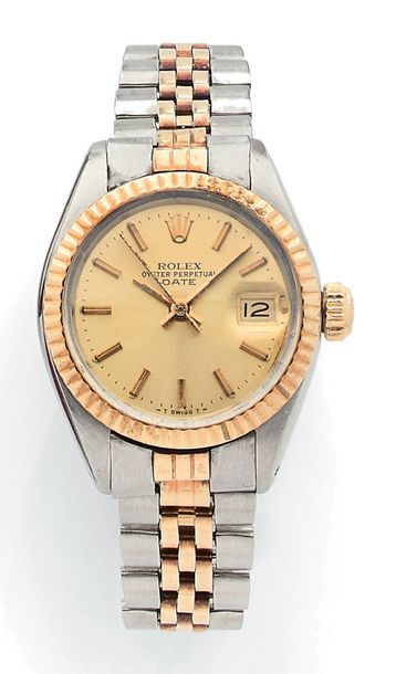 ROLEX "OYSTER PERPETUAL DATE" Ladies' bracelet
watch in 585 gold and steel.
Radiant...