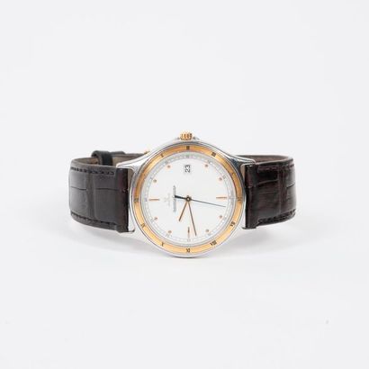 JAEGER LECOULTRE 

Montre bracelet d'homme.

Boîtier rond en acier, lunette dorée...