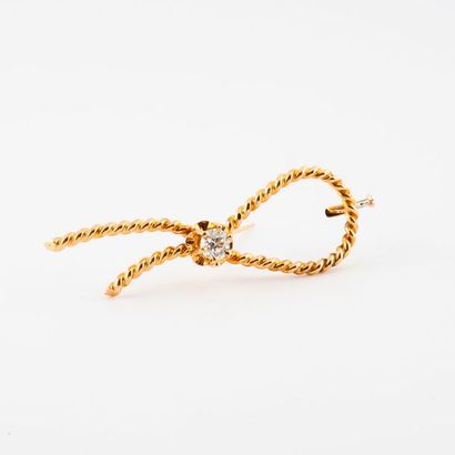 null Broche en forme de boucle de noeud en filin d'or jaune (750) torsadé, centré...