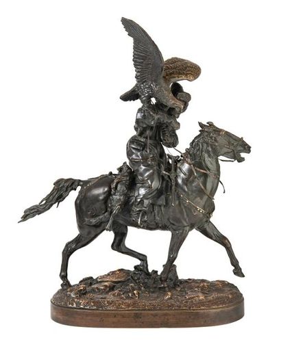D'après Eugène LANCERAY (1848-1886) 
Chasseur kirghize de berkut.
Épreuve en bronze...