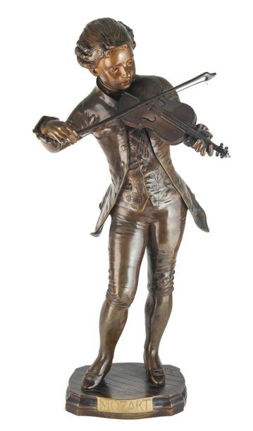 D'après G. GUEYTON (XIX) 
Mozart.
Epreuve en bronze à patine brune et médaille.
Signée...