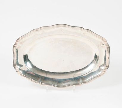 null 
Oval silver (950) dish with a contoured rim underlined with fillets and eight...