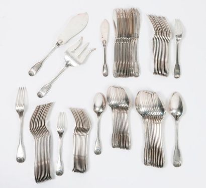 null 
Silver table service part (950), model fillets and shells, countal crown, consisting...