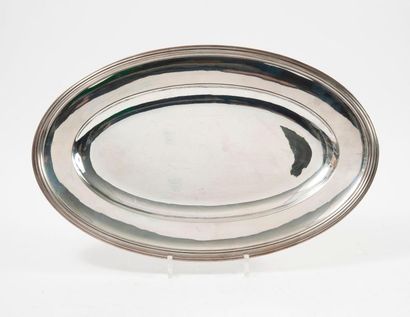 CHRISTOFLE 

Oval silver plated metal dish with multiple threads on the wing.

46...