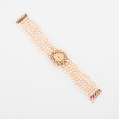 Lady's wristwatch. 
Case in yellow gold (750)...