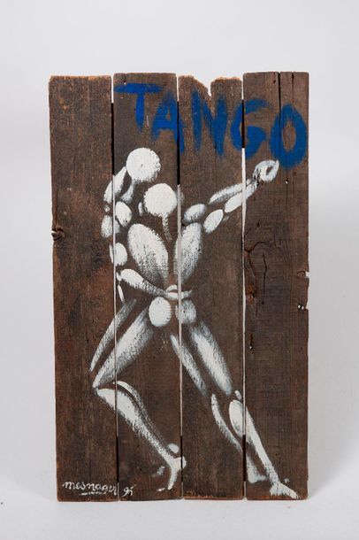 Jérome MESNAGER (1961) 

Tango, 1995.

Acrylic on wood.

Signed and dated lower left.

67...