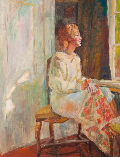 Harald MOLTKE (1871-1960) 

Portrait de femme à la fenêtre 

Huile sur toile

Signé...