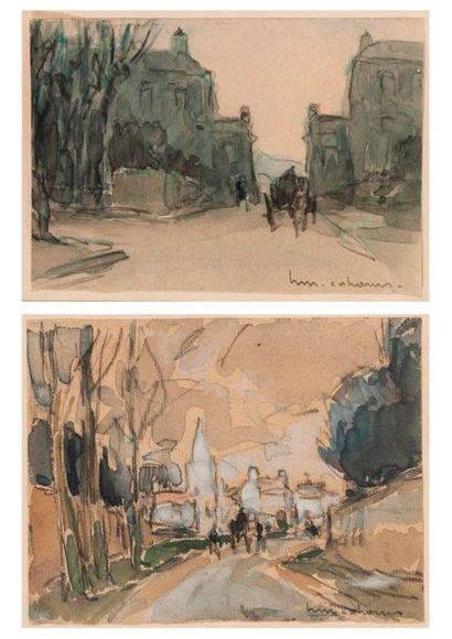 Henry Maurice CAHOURS (1889-1974) 

Rues de villages, l'une animée d'une charrette.

Deux...