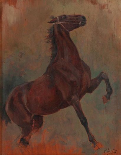 Henri George CHARTIER (1859-1924) 

Etude de cheval. 

Huile sur panneau. 

Signé...