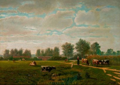 Albert CAULLET (1875-1950) 

Le troupeau de vaches.

Huile sur toile.

Signée en...
