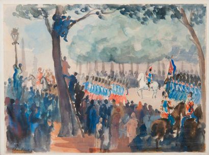 Serge CHOUBINE (c.1900-1931) 

Le défilé militaire, 1929. 

Aquarelle et gouache...