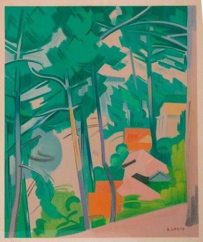 André LHOTE (1885-1962) 

Les arbres au Piquey.

Lithographie en couleurs.

Signée...