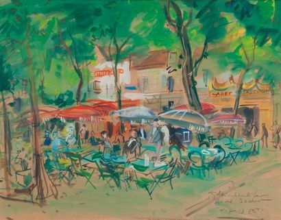 Roger BERTIN (1915-2003) 

Les terrasses.

Aquarelle et gouache sur papier. 

Signé...