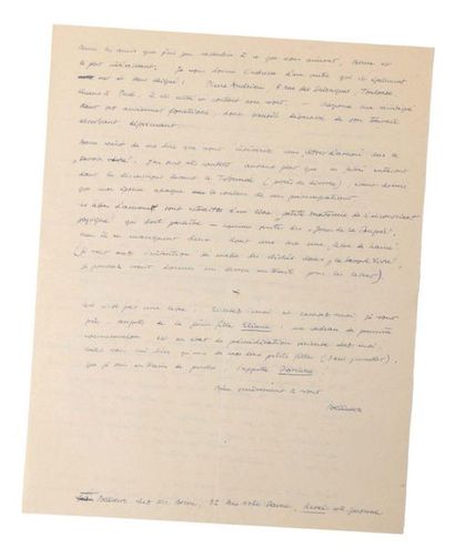 BELLMER Hans (1902-1975) 
Signed autograph letter addressed to René MAGRITTE.
Revel,...