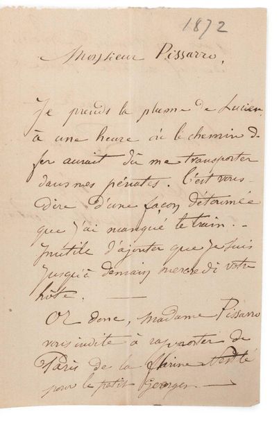 CEZANNE Paul (1839-1906) 
Lettre autographe signée adressée à
Camille PISSARRO «...