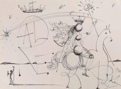 DALI Salvador (1904-1989) 
Dessin original signé dans un ouvrage 1975, encre sur...