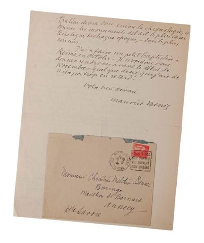 DENIS Maurice (1870-1943) 
Lettre autographe signée adressée à Christian MELCHIORBONNET...