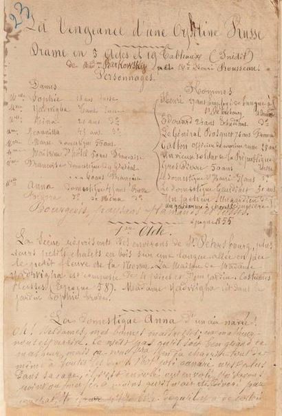 DOUANIER ROUSSEAU, 
La Vengeance d'une orpheline russe, autograph manuscript signed...