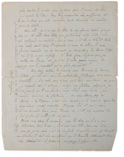 GAUGUIN Paul (1848-1903) 
Lettre autographe signée adressée au peintre et ami Émile
SCHUFFENECKER...